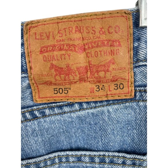 Levis 505 Light Blue Denim Jeans Straight Leg Mens Size 34 x 30 - Picture 4 of 6